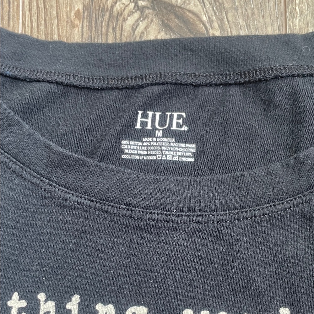 HUE Women’s Black Short Sleeve Tee with Positive Message‎ Size M - Picture 2 of 6